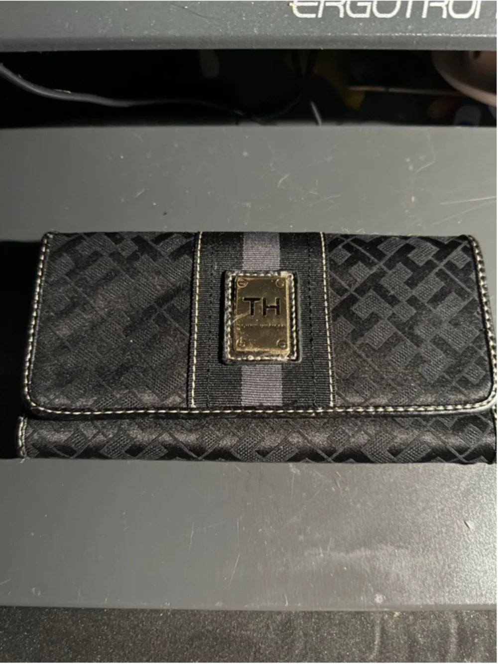 Tommy Hilfiger Black & Gray Monogram Wallet One Size
